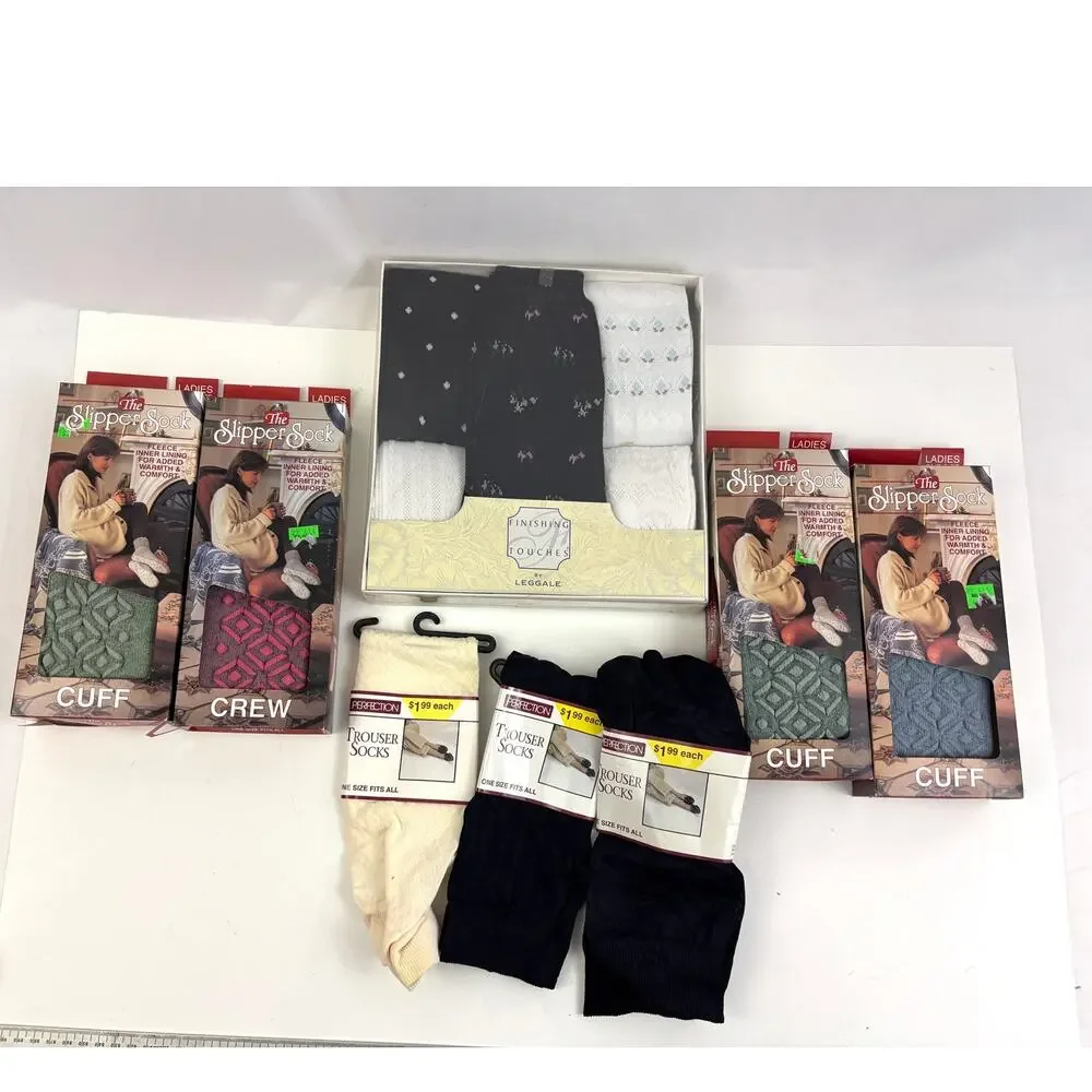 Vintage Lot of 8 Ladies‎ Slipper Socks & Trouser Socks NWT Fleece Lined One Size